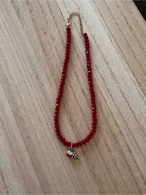 Patriotic Red Beaded Necklace with ice cream charm